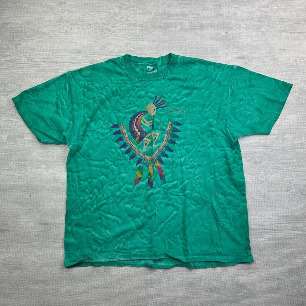 Vintage‎ Arizona Shirt Adult 2XL Green Tie Dye Native American Art Folk